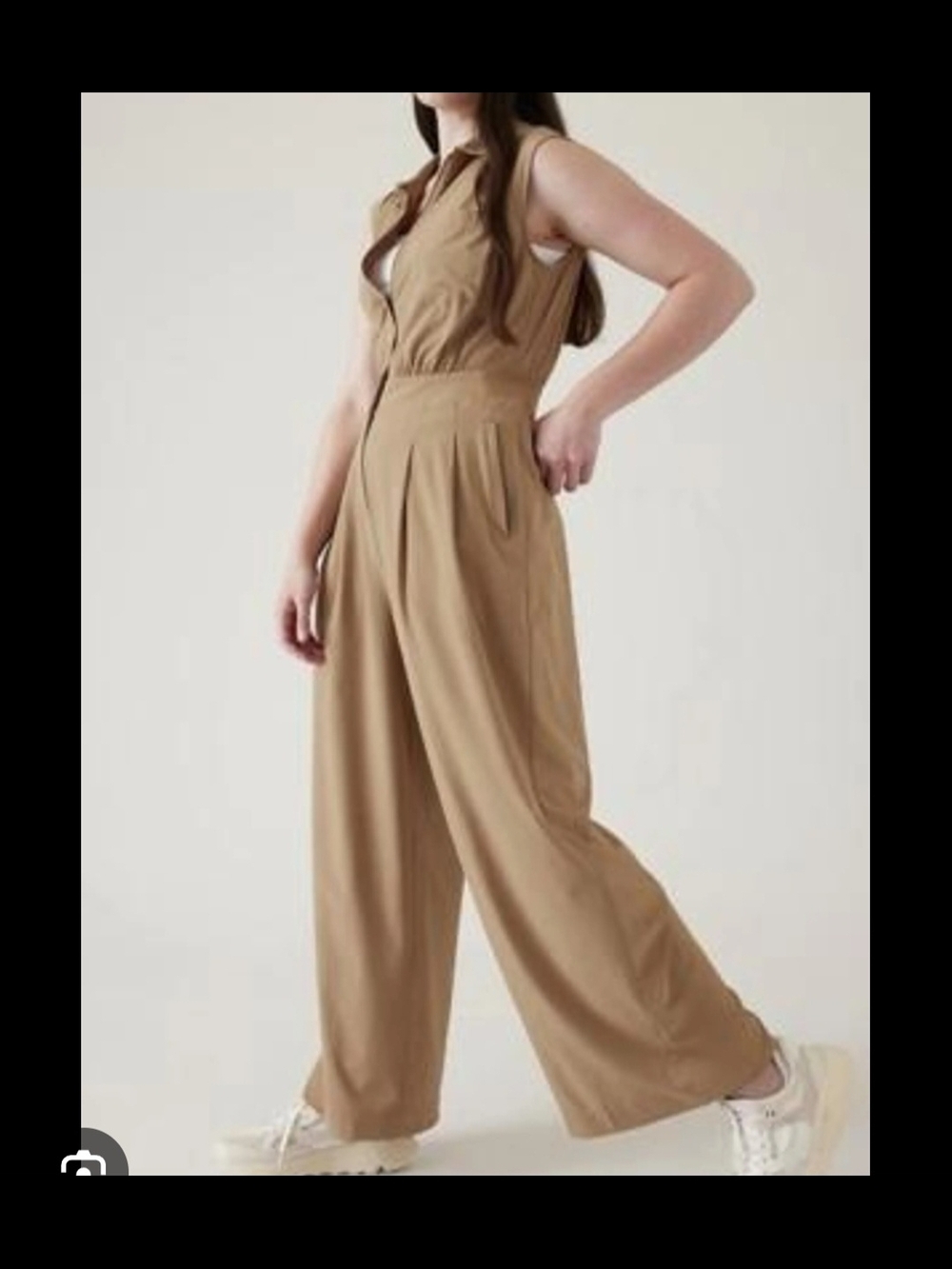 Athleta Sleeveless Wide-Leg Jumpsuit in Camel/Tan
